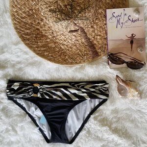 🎉HP🎉 Antonio Melani ZEBRA Print Sash Gold Buckle Black Sz SM Bikini Bottom NWT